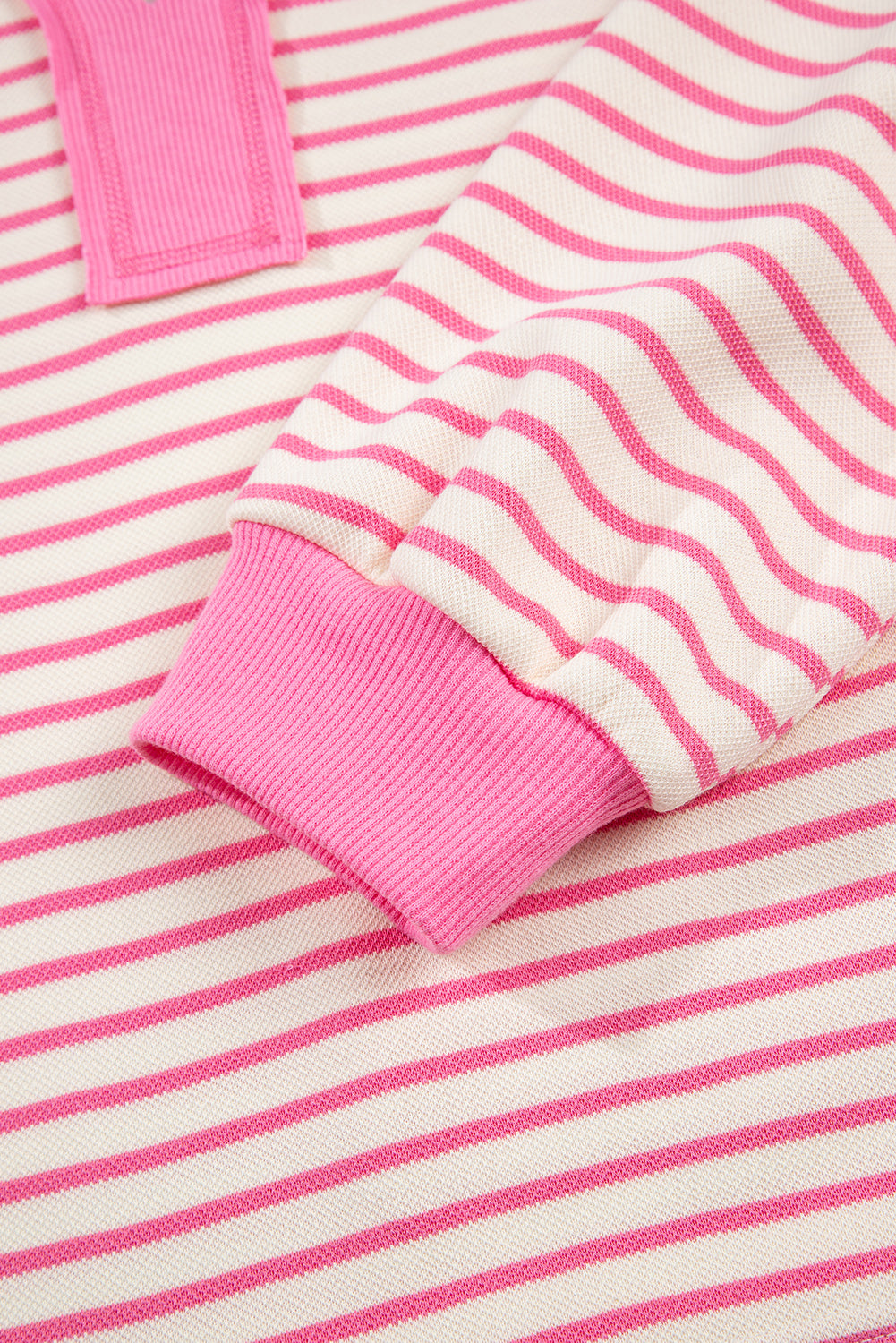 Pink Stripe Collared V-Neck Drop Shoulder Pullover and Skort Two Piece Set