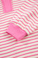 Pink Stripe Collared V-Neck Drop Shoulder Pullover and Skort Two Piece Set