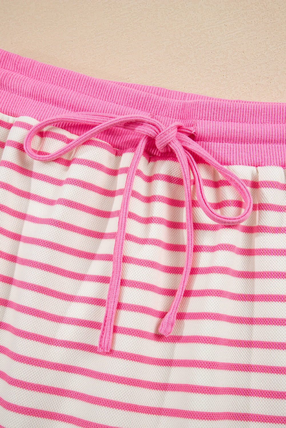 Pink Stripe Collared V-Neck Drop Shoulder Pullover and Skort Two Piece Set