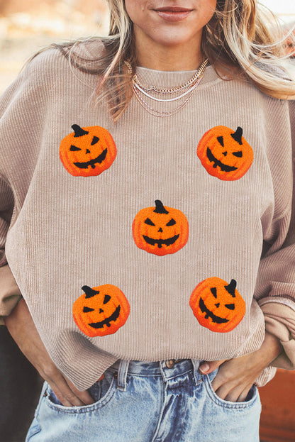 Twisted Rib Chenille Halloween Pumpkin Patched Graphic Sweatshirt