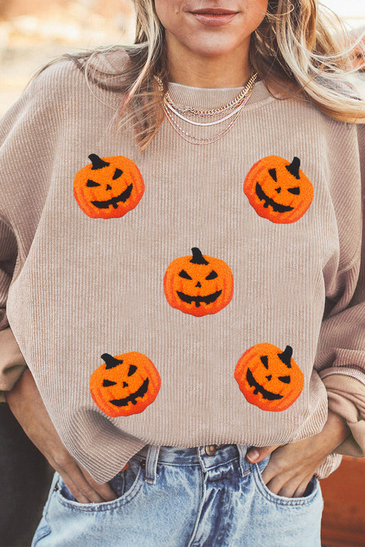 Twisted Rib Chenille Halloween Pumpkin Patched Graphic Sweatshirt