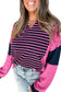 Pink & Navy Striped Colorblock V-Neck Long Sleeve Top