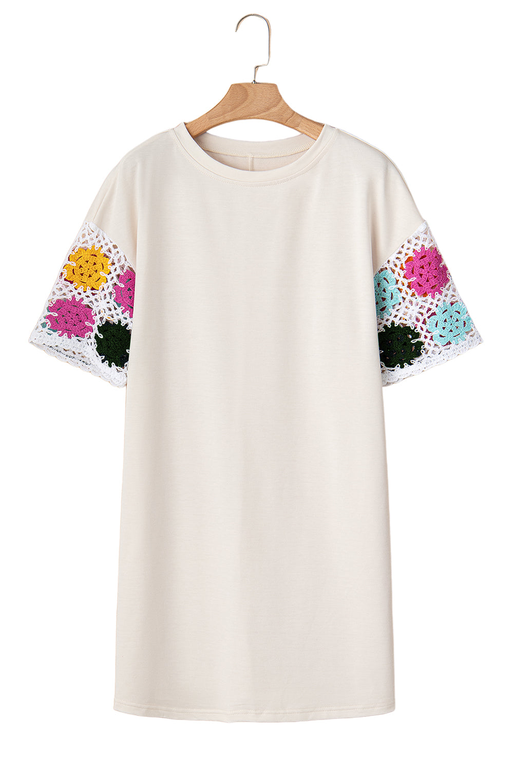 White Floral Crochet Splicing Sleeve T-shirt Dress