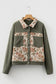 Sage Green Ribbed Retro Floral Patchwork Shirt Style Jacket