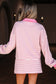 Pink Stripe Collared V-Neck Drop Shoulder Pullover and Skort Two Piece Set