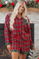 Red Plaid Contrast Patched Christmas Holiday Long Sleeve Shirt and Short Two Piece Pajama Set