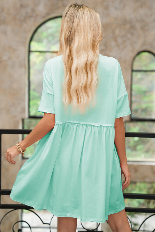 Raw Edge Pocketed Babydoll T-Shirt Dress – Mint