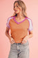 Orange Exposed Seam Color Block V Neck Waffle TShirt