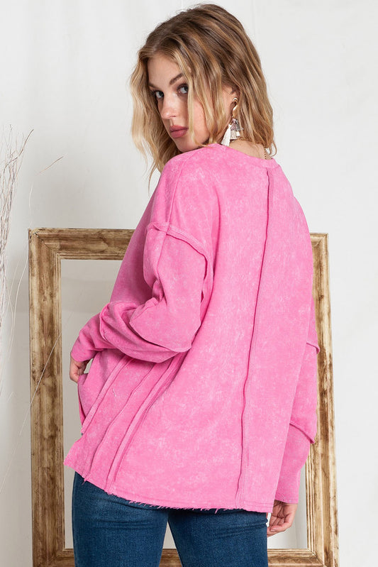 Rose Drop Sleeve Exposed Seam Pullover Sweatshirt