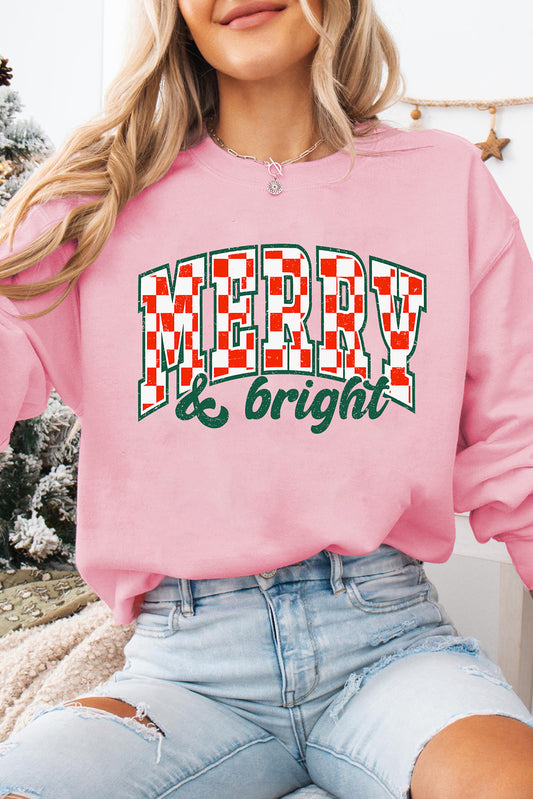 Pink Merry & Bright Printed Holiday Pullover Sweatshirt