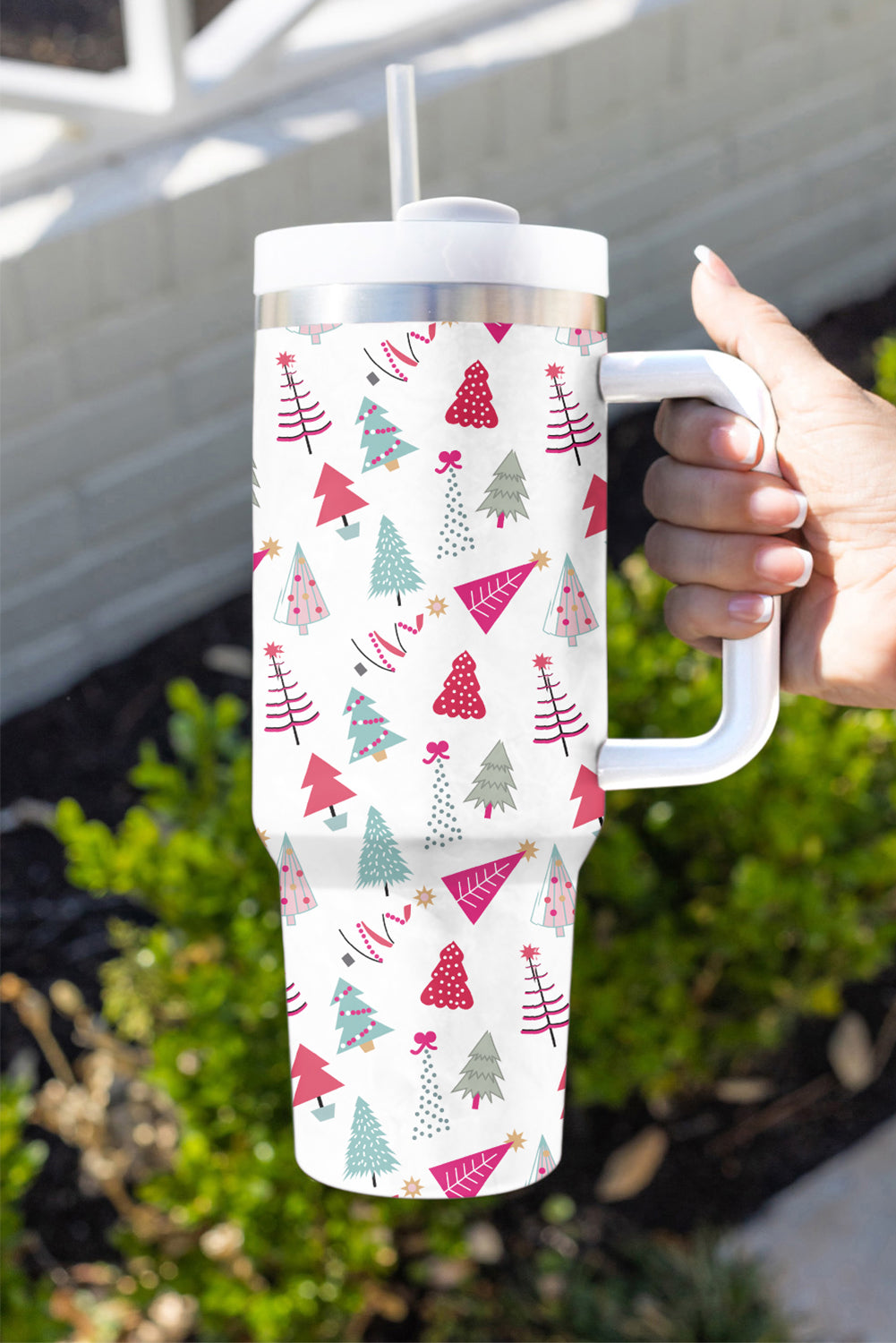 White Christmas Tree Printed 40oz Tumbler Cup