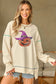 Black Glittering Pumpkin Wizard Graphic Exposed Seam Halloween Sweatshirt