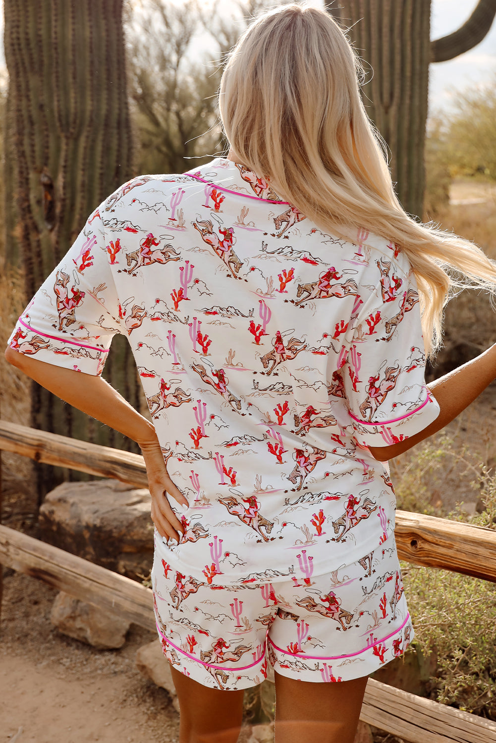 Pink Cowgirl Print Pajama Set – Western Button-Up Sleepwear
