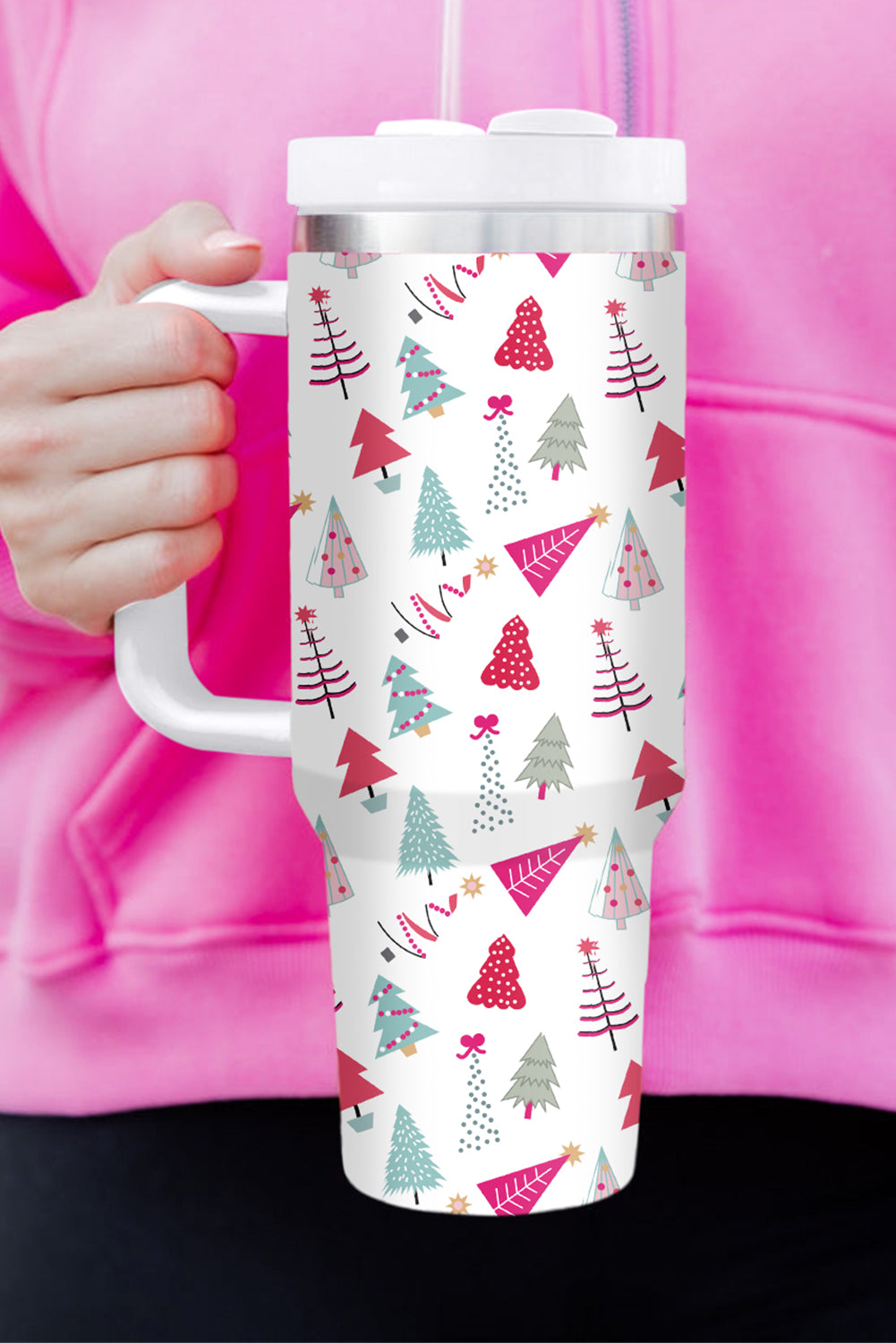 Black Cartoon Christmas Tree Printed Thermos Cup