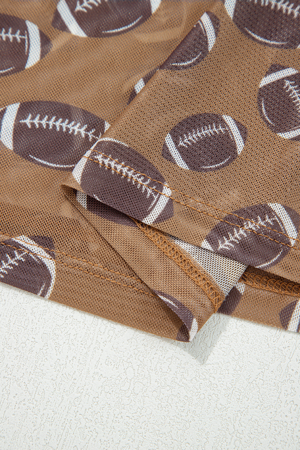 Brown Game Day Football Mesh Sheer Long Sleeve Top