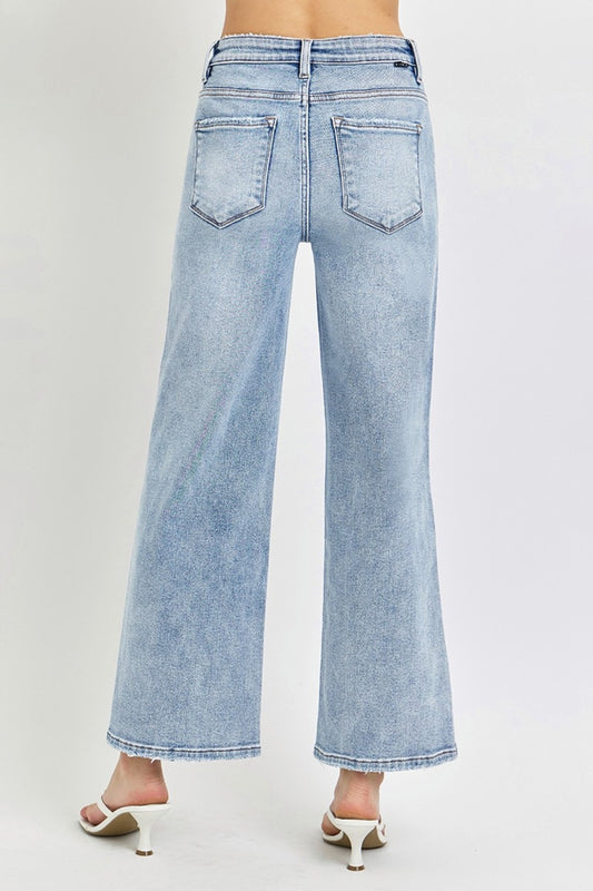 RISEN Full Size Tummy Control High Rise Crop Wide Leg Jeans