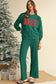 Evergreen Crinkle Rib Jolly Pattern Long Sleeve Top and Pockets Pants Set