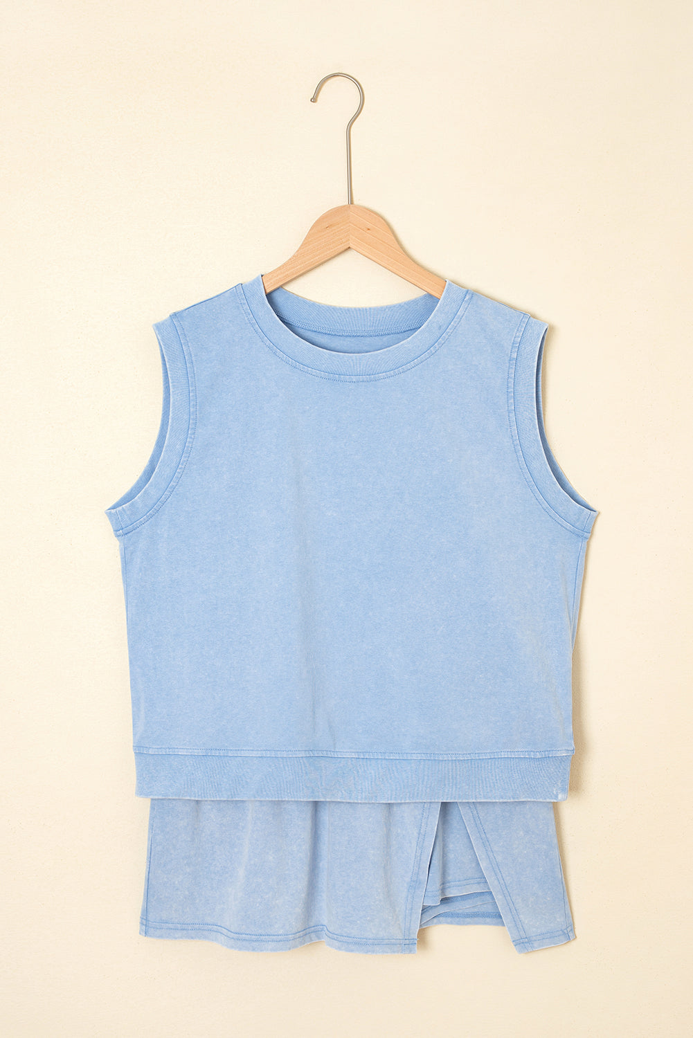 Two Piece Mineral Wash Cotton Tank Top Lined Split Skirt Set
