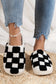 Light Blue Checkered Print Fuzzy Slip On Winter Slippers