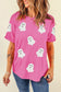 Pink Sequin Halloween Ghost Patched Casual T-Shirt