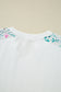 White Floral Colorblock Patchwork Chest Pocket Notched Neck Long Sleeve Top