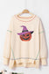 Black Glittering Pumpkin Wizard Graphic Exposed Seam Halloween Sweatshirt