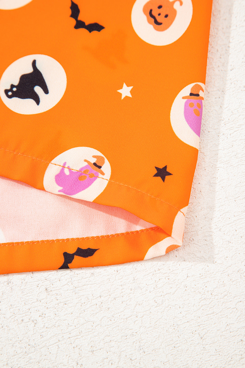 Orange Halloween Print Lapel Shirt and Pants Pajama Set