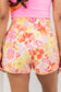 Pink Boho Floral Shirred High Waist Athletic Shorts