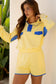 Yellow Color Block Patchwork Half Button Pullover and Shorts Two Piece Outfit