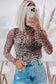 Leopard Mesh Smocked Neck Long Sleeve Bodysuit