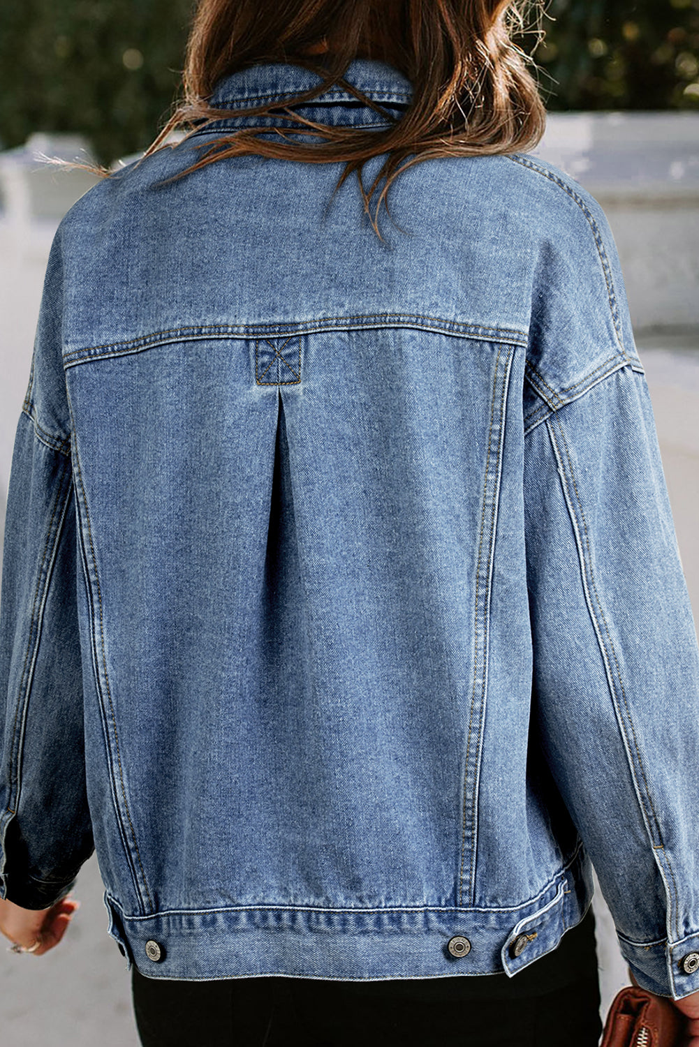 Dark Blue Washed Oversized Pocketed Denim Jacket