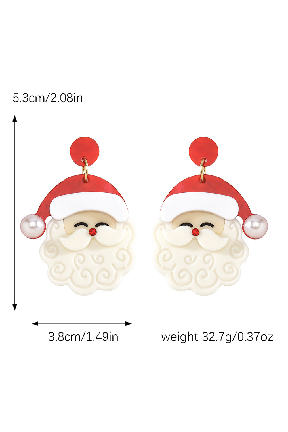 Fiery Red Bright Pearl Decor Cute Santa Christmas Earrings