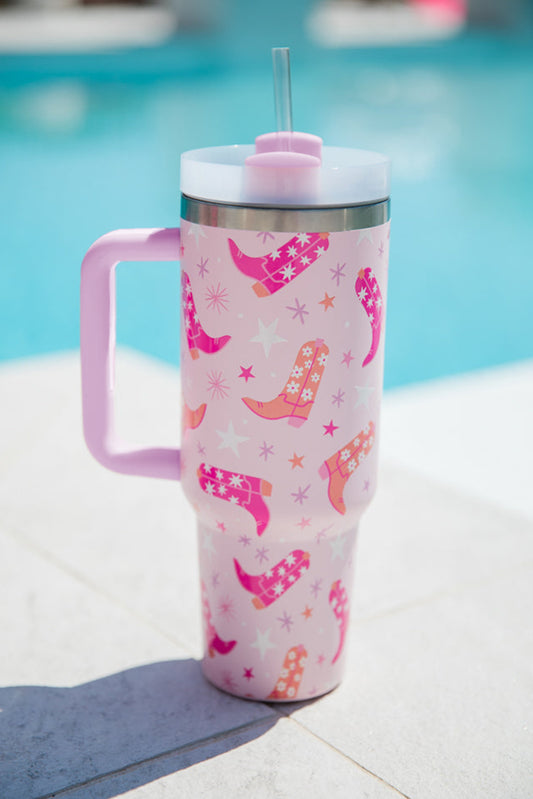 Sachet Pink Star Boot Print Tumbler with Straw 40oz