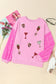 Pink Shiny Goblet Graphic Drop Shoulder Sequin Sleeve Top