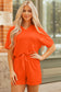 Orange Textured V Neck T Shirt and Shorts Set