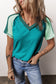 Orange Exposed Seam Color Block V Neck Waffle TShirt