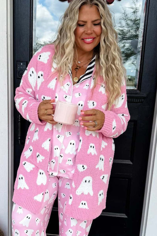 Bonbon Halloween Ghost Pattern Mid length Knitted Cardigan