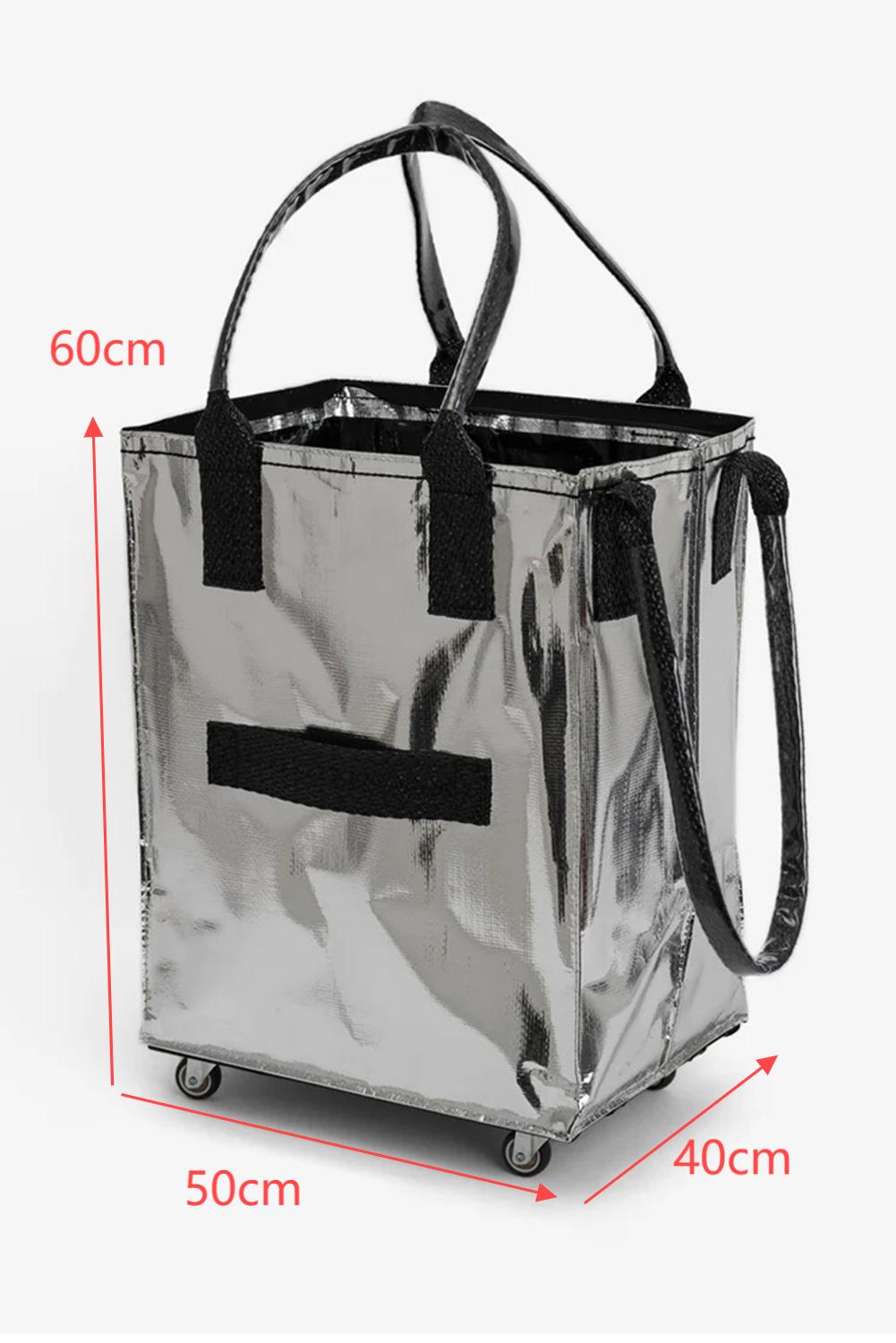 Silvery Foldable Rolling Large Shopping Tote Bag