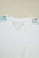 White Floral Colorblock Patchwork Chest Pocket Notched Neck Long Sleeve Top