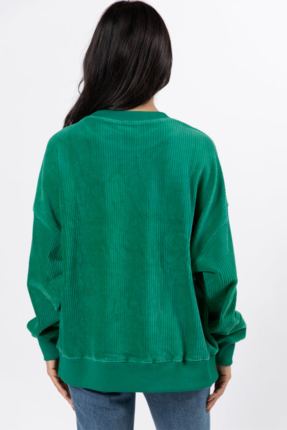Dark Green Merry Everything Letter Graphic Ribbed Loose Sweatshirt