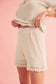 Pink Fringe Trim Waffle Knit Textured Shorts Set