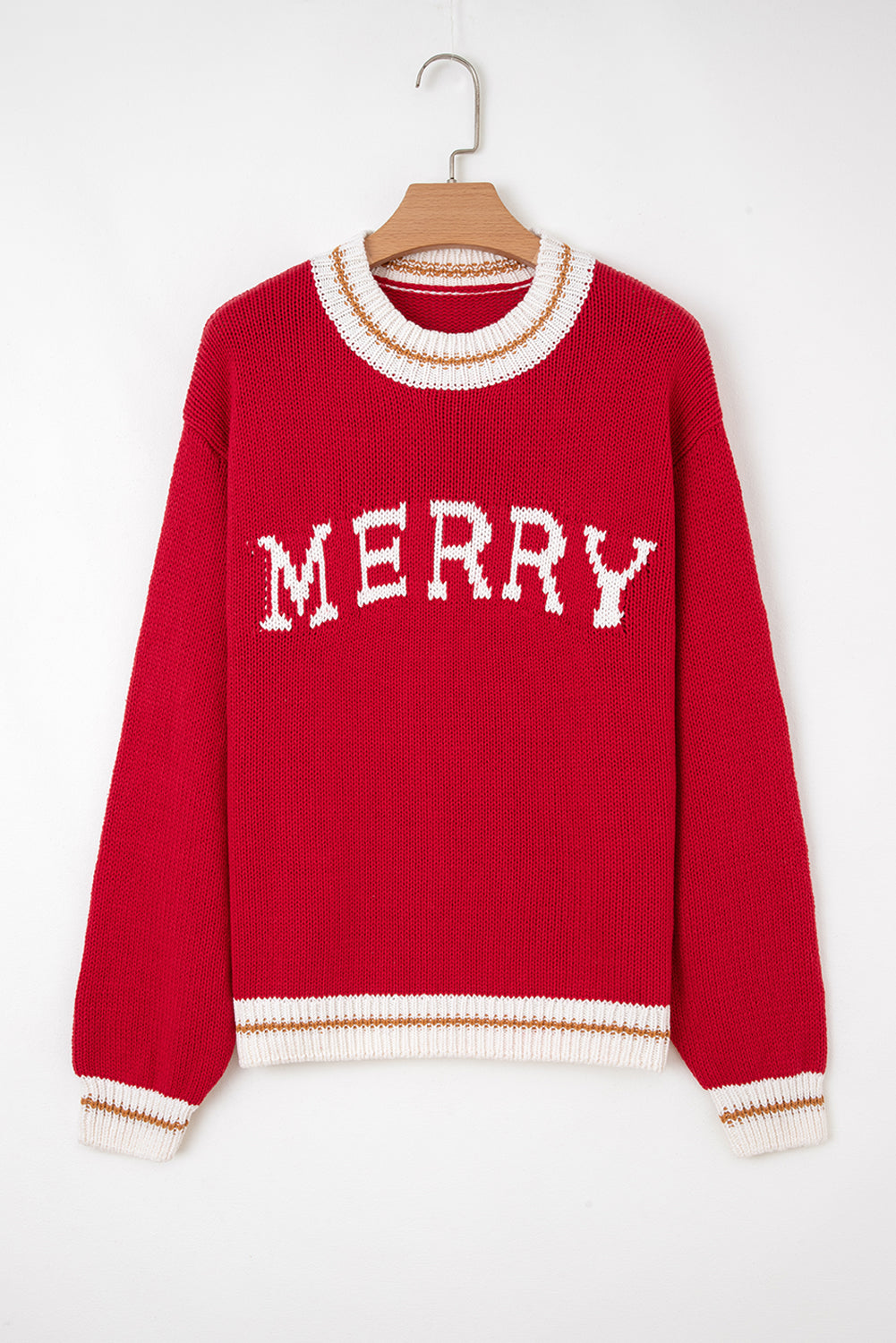 Red Merry Color Block Edge Drop Shoulder Cozy Sweater