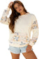 Beige Geo Pattern Patchwork Hoodie with Kangaroo Pocket
