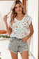 White Boho Floral Print Fringe Shoulder Sleeveless Shirt