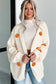 White Pumpkin Print Open Front Drop Shoulder Midi Cardigan