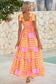 Pink Tie Strap Plaid & Striped Smocked Maxi Dress