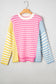 Multicolor Colorblock Striped Patchwork Dolman Sleeve Slit Sweater