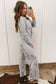 Brown Boots Print Long Sleeve Top and Drawstring Pants Pajama Set