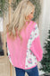Colorblock Polo Collar Floral Patchwork Puff Sleeve Top