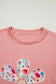 Peach Flower Applique Patchwork Drop Sleeve Pullover Sweatshirt